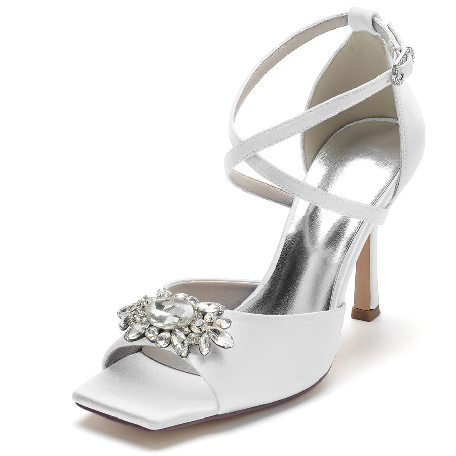 Women's Wedding Shoes Elegant Peep Toe High Heel Bridal Shoes with Rhinestones