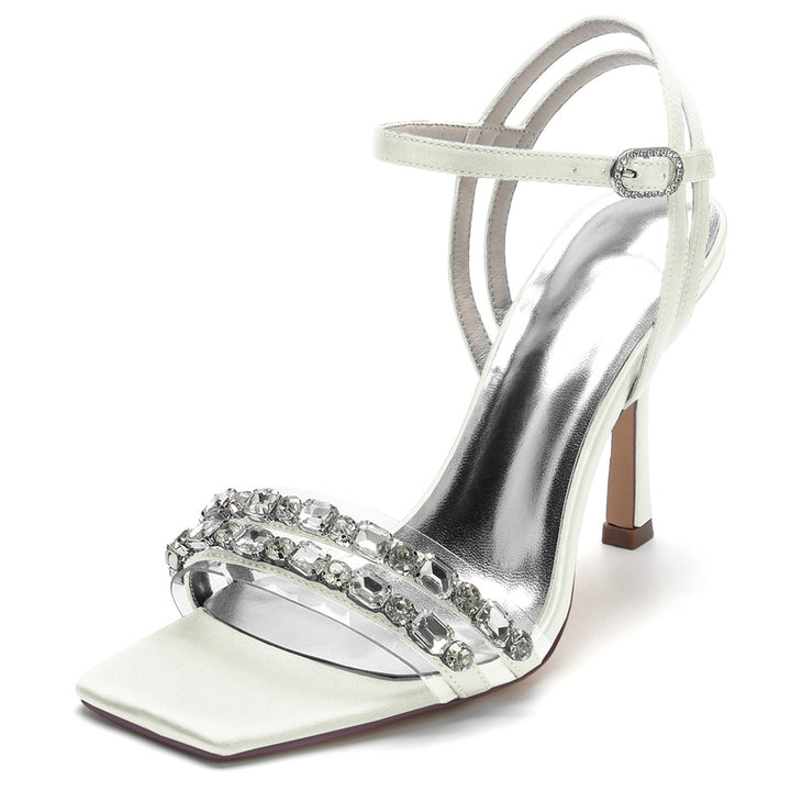 Women's Wedding Shoes Opened Toe High Heel Bridal Shoes with Rhinestones