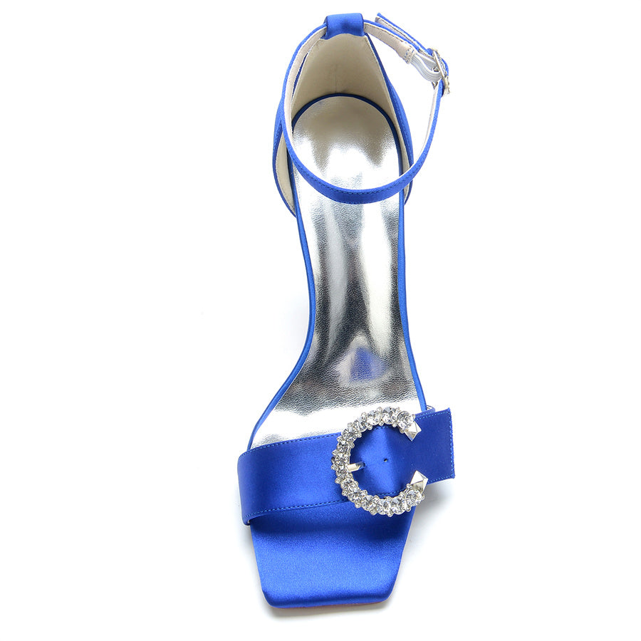 Women's Wedding Shoes Opened Toe High Heel Bridal Shoes with Circle Crystals