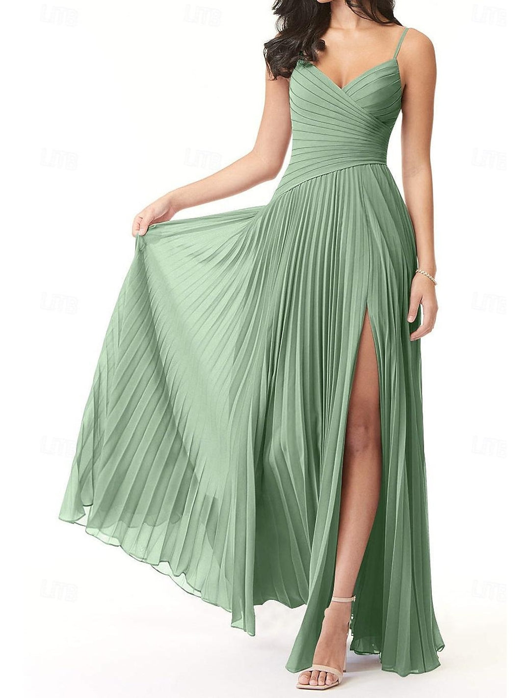 A-Line/Princess V Neck Spaghetti Straps Bridesmaid Dresses Wedding Guest Dresses