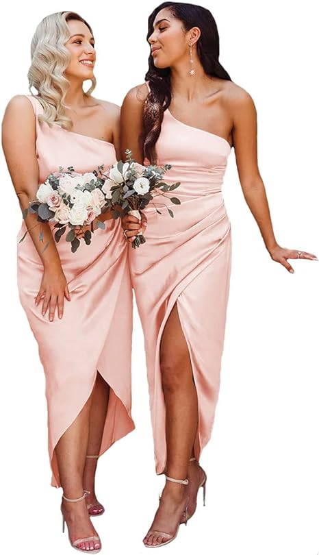 One-Shoulder Wedding Bridersmaid Dresses 2026 Sheath/Column Sleeveless Asymmetrical Formal Wedding Guest Gowns with Split Side, As Pic One-Shoulder Wedding Bridersmaid Dresses 2026 Sheath/Column Sleeveless Asymmetrical Formal Wedding Guest Gowns with Split Side, As Pic