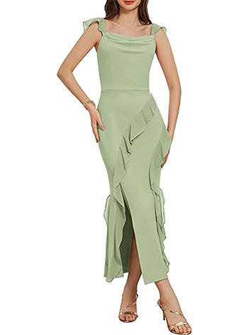 Sheath/Column Cowl Neck Sleeveless Ankle-Length Bridesmaid Dresses