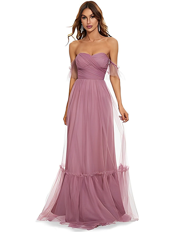 A-Line/Princess Sleeveless Off-the-Shoulder Floor-Length Bridesmaid Dresses