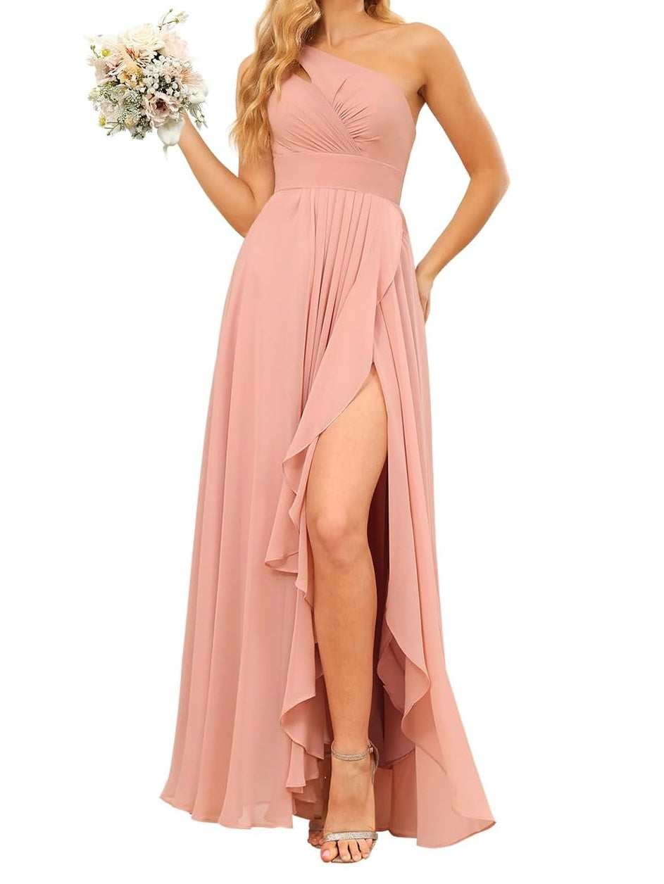 A Line/Princess Sleeveless One Shoulder Floor-Length Bridesmaid Dresses