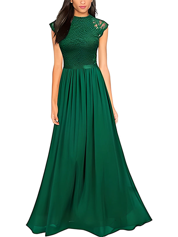 A-Line/Princess Jewel Neck Sleeveless Floor-Length Bridesmaid Dresses with Lace
