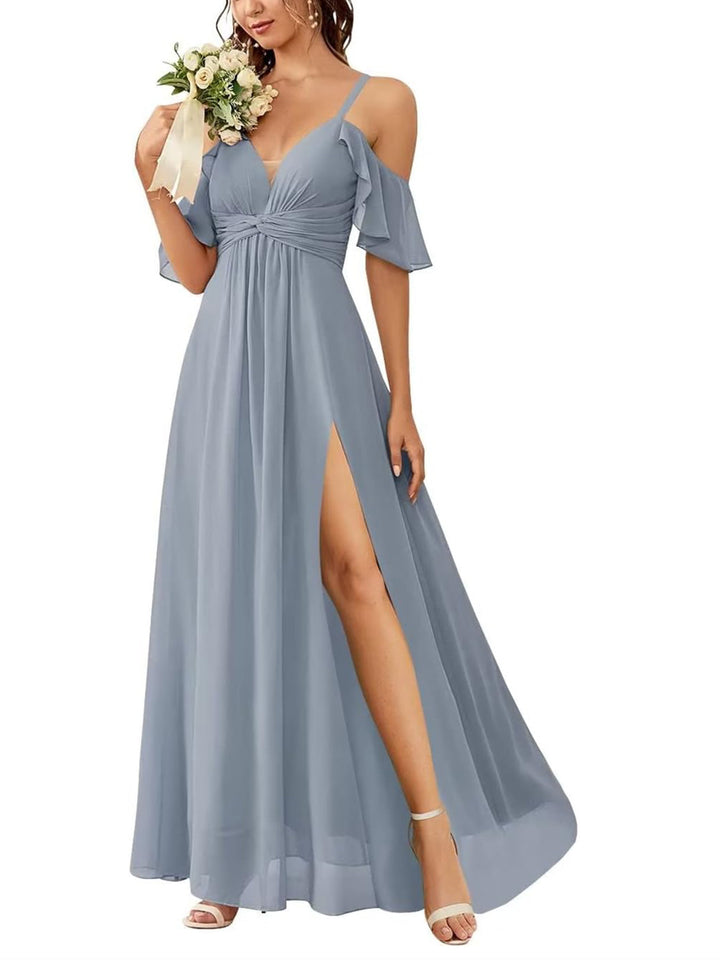 A Line/Princess Off-the-Shoulder Floor-Length Bridesmaid Dresses with Pockets