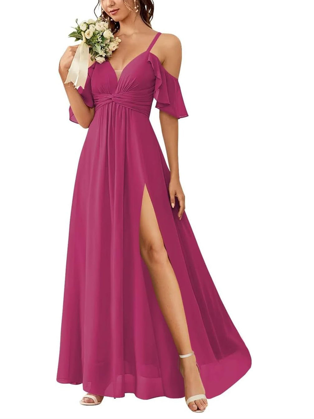 A Line/Princess Off-the-Shoulder Floor-Length Bridesmaid Dresses with Pockets