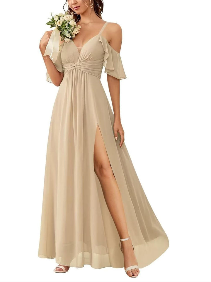 A Line/Princess Off-the-Shoulder Floor-Length Bridesmaid Dresses with Pockets