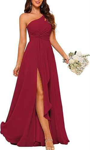 A-Line/Princess One-Shoulder Sleeveless Floor-Length Unique Plus Size Bridesmaid Dress With Ruffles main image 1