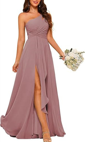 A-Line/Princess One-Shoulder Sleeveless Floor-Length Bridesmaid Dress with Split Side