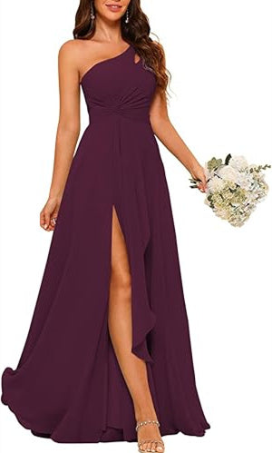 A-Line/Princess One-Shoulder Sleeveless Floor-Length Bridesmaid Dresses with Split Side & Ruched