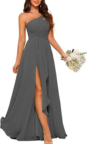 A-Line/Princess One-Shoulder Sleeveless Floor-Length Unique Plus Size Bridesmaid Dress With Ruffles main image 1
