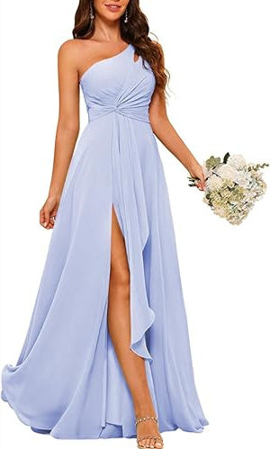 A-Line/Princess One Shoulder Sleeveless Floor-Length Bridesmaid Dresses with Ruched & Pockets