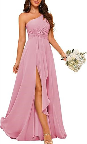 A-Line/Princess One-Shoulder Sleeveless Floor-Length Bridesmaid Dress with Split Side