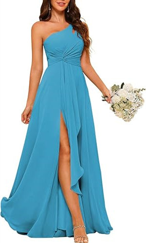 A-Line/Princess One-Shoulder Sleeveless Floor-Length Bridesmaid Dress with Split Side