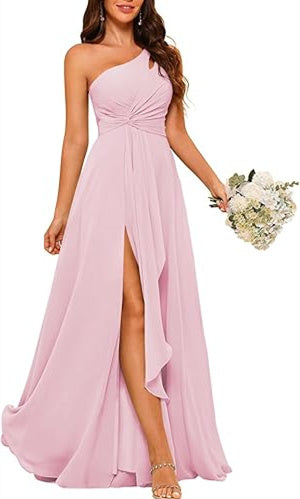 A-Line/Princess One-Shoulder Sleeveless Floor-Length Bridesmaid Dress with Split Side