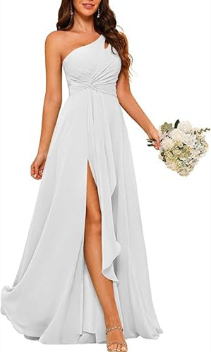 A-Line/Princess One-Shoulder Sleeveless Floor-Length Bridesmaid Dress with Split Side