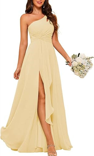 A-Line/Princess One-Shoulder Sleeveless Floor-Length Bridesmaid Dress with Split Side