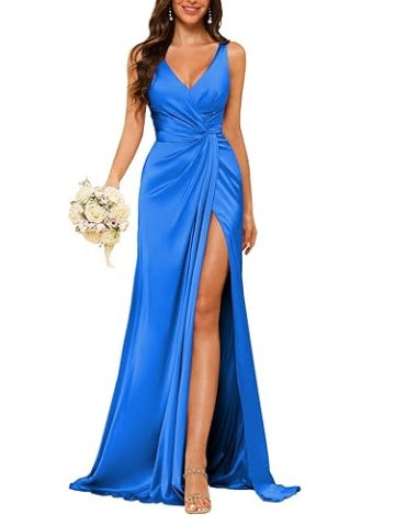 Sheath V-Neck Sleeveless Floor-Length Bridesmaid Dress with Ruched