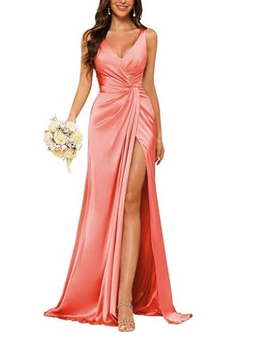 Sheath V-Neck Sleeveless Floor-Length Bridesmaid Dress with Ruched