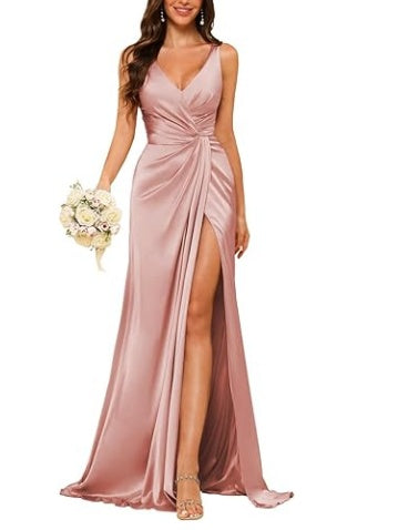 Sheath V-Neck Sleeveless Floor-Length Bridesmaid Dress with Ruched