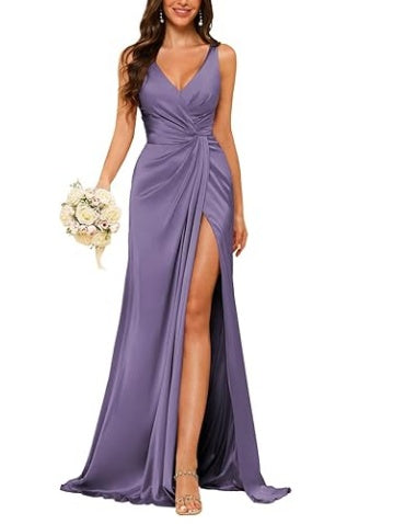 Sheath V-Neck Sleeveless Floor-Length Bridesmaid Dress with Ruched