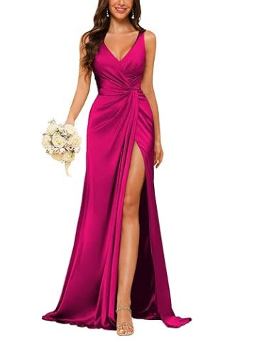 Sheath V-Neck Sleeveless Floor-Length Bridesmaid Dress with Ruched