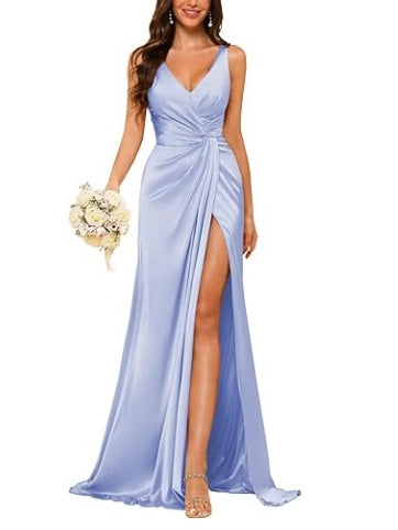 Sheath V-Neck Sleeveless Floor-Length Bridesmaid Dress with Ruched