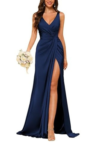 Sheath V-Neck Sleeveless Floor-Length Bridesmaid Dress with Ruched