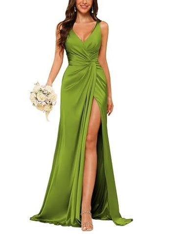 Sheath V-Neck Sleeveless Floor-Length Bridesmaid Dress with Ruched