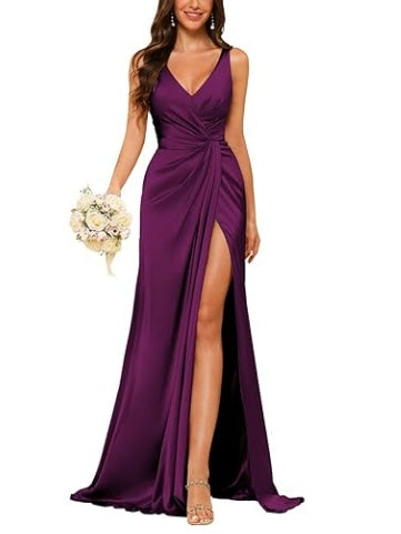 Sheath V-Neck Sleeveless Floor-Length Bridesmaid Dress with Ruched