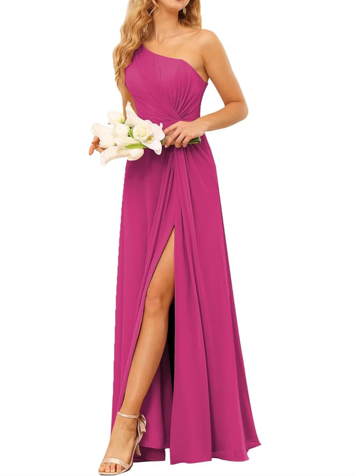 A-Line/Princess One-Shoulder Sleeveless Floor-Length Bridesmaid Dress with Pockets