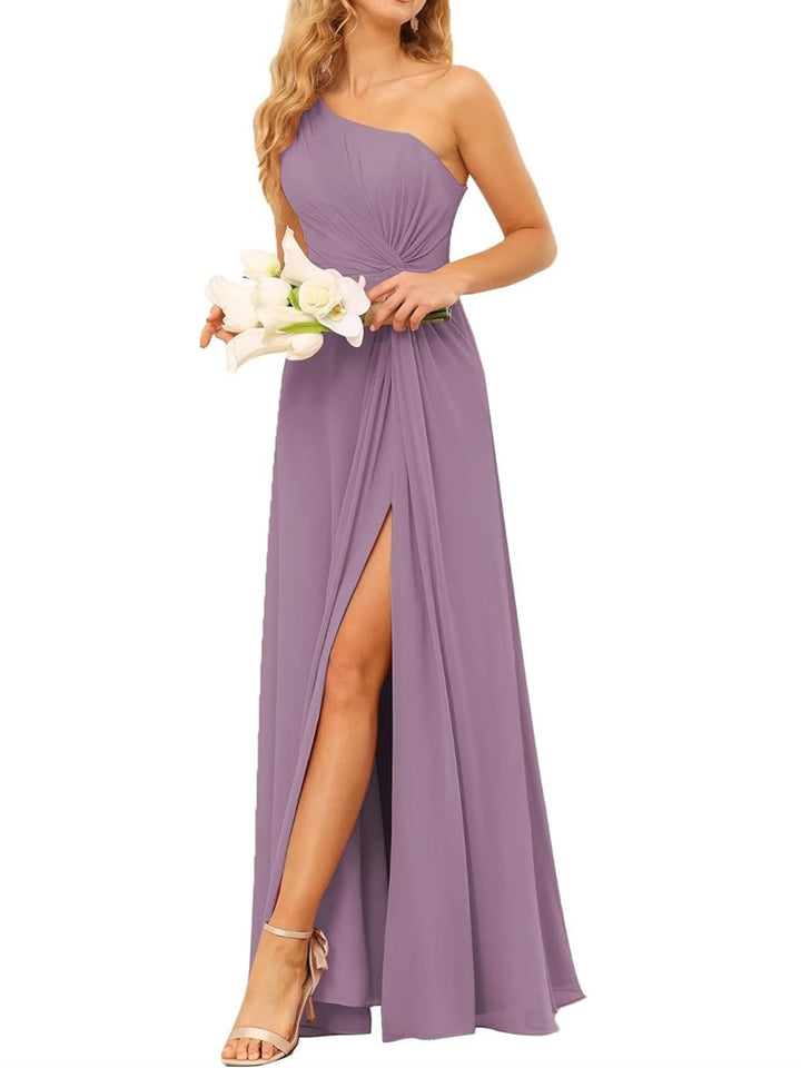 A-Line/Princess One-Shoulder Sleeveless Floor-Length Bridesmaid Dress with Pockets