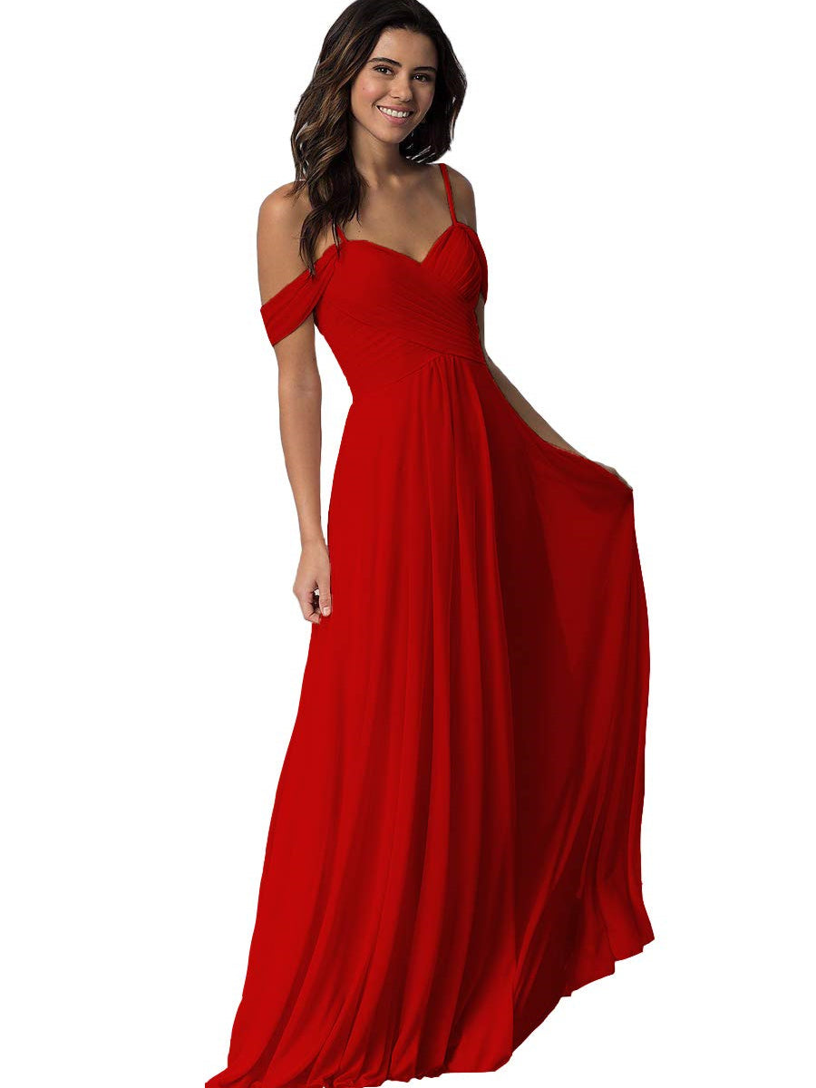 A Line/Princess Sweetheart Off Shoulder Sleeveless Floor Length   Bridesmaid Dresses  with Pockets Chiffon