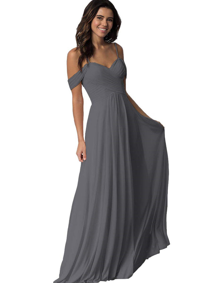 A Line/Princess Sweetheart Off Shoulder Sleeveless Floor Length   Bridesmaid Dresses  with Pockets Chiffon