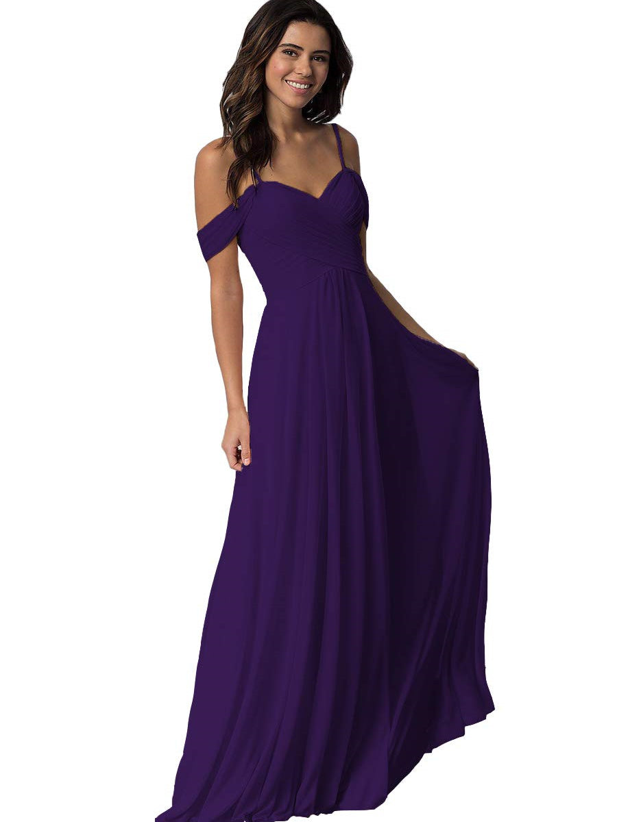 A Line/Princess Sweetheart Off Shoulder Sleeveless Floor Length   Bridesmaid Dresses  with Pockets Chiffon