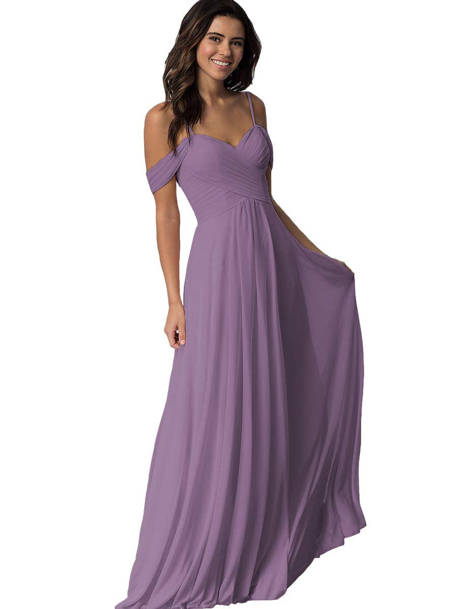 A Line/Princess Sweetheart Off Shoulder Sleeveless Floor Length   Bridesmaid Dresses  with Pockets Chiffon