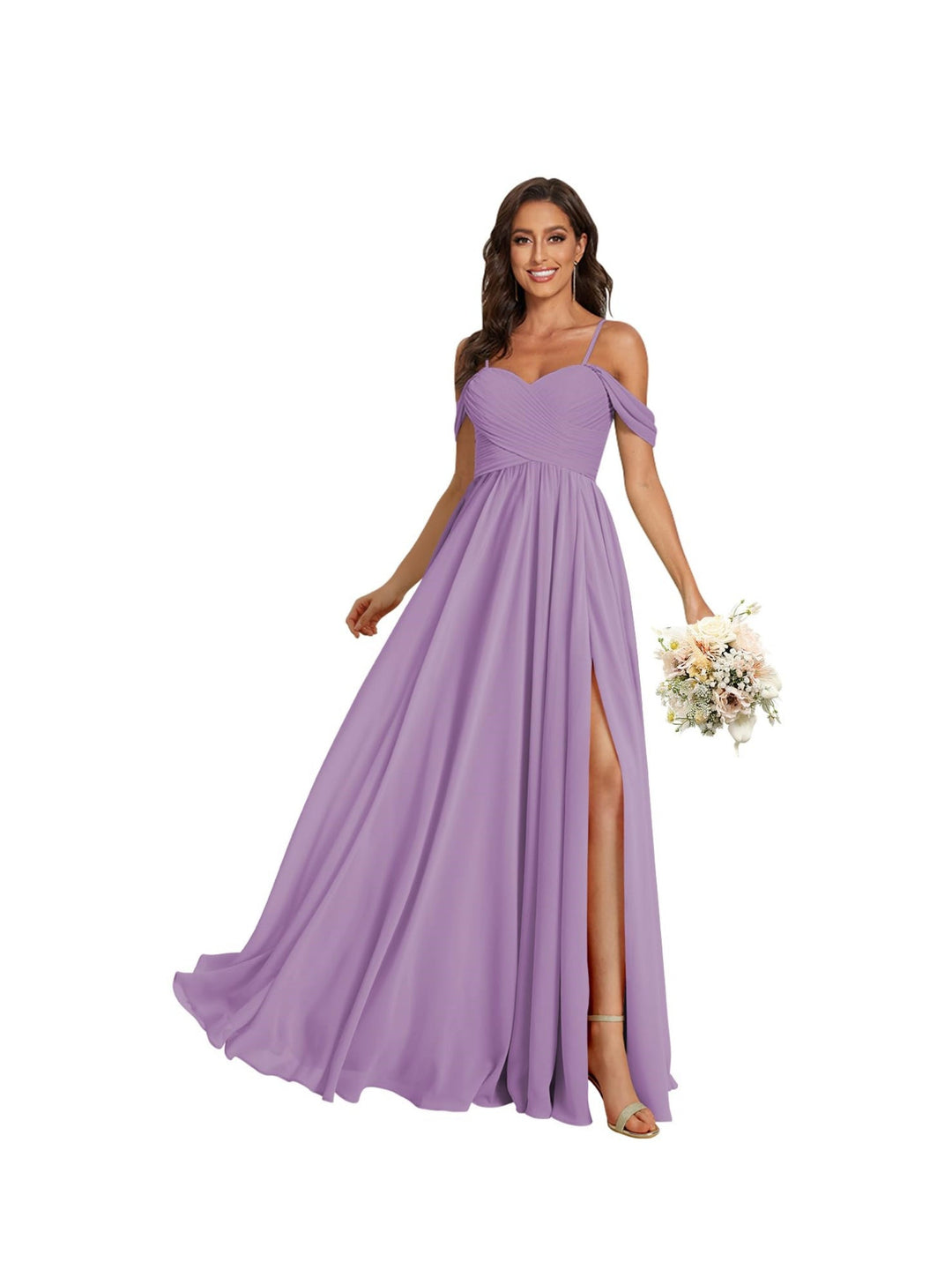 Blush Pink Bridesmaid Dresses 2026 Chiffon A-Line Spaghetti Straps Sleeveless Floor-Length Formal Wedding Guest Gowns with Split Side, Blush Pink