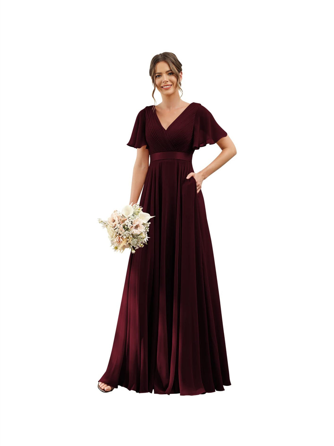 Canary Bridesmaid Dresses 2026 A-Line/Princess V Neck Flutter Sleeves Floor Length Formal Dresses Evening Party Gowns, Canary