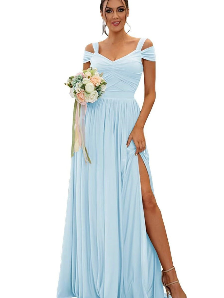 A-Line/Princess Off-the-shoulder Sleeveless Floor   Length Bridesmaid Dresses  Chiffon with Ruffles