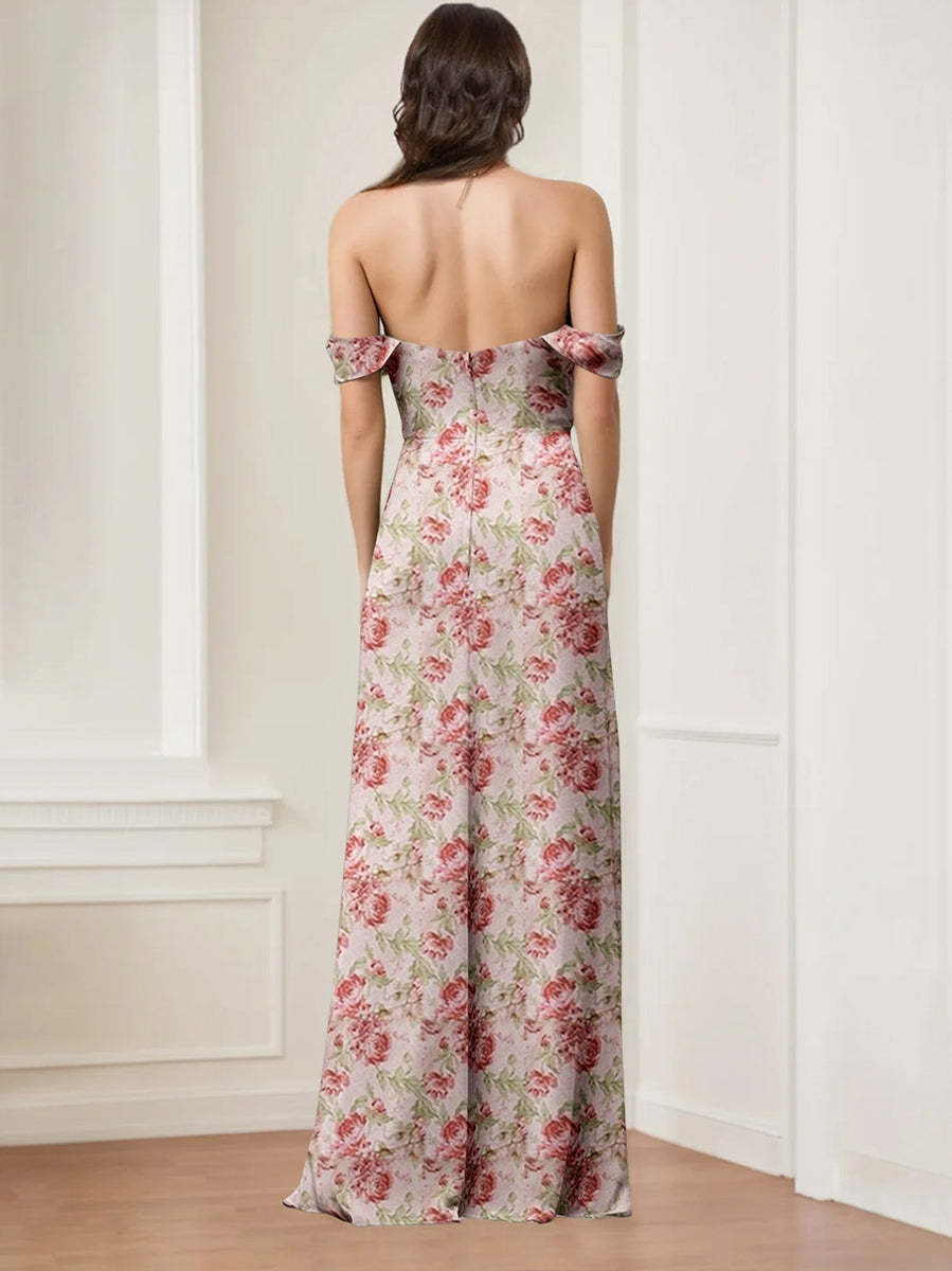 Off-the-Shoulder Bridesmaid Dresses 2026 Printed Floral Sheath/Column Sleeveless Long Formal Wedding Guest Gowns with Split Side Off-the-Shoulder Bridesmaid Dresses 2026 Printed Floral Sheath/Column Sleeveless Long Formal Wedding Guest Gowns with Split Side