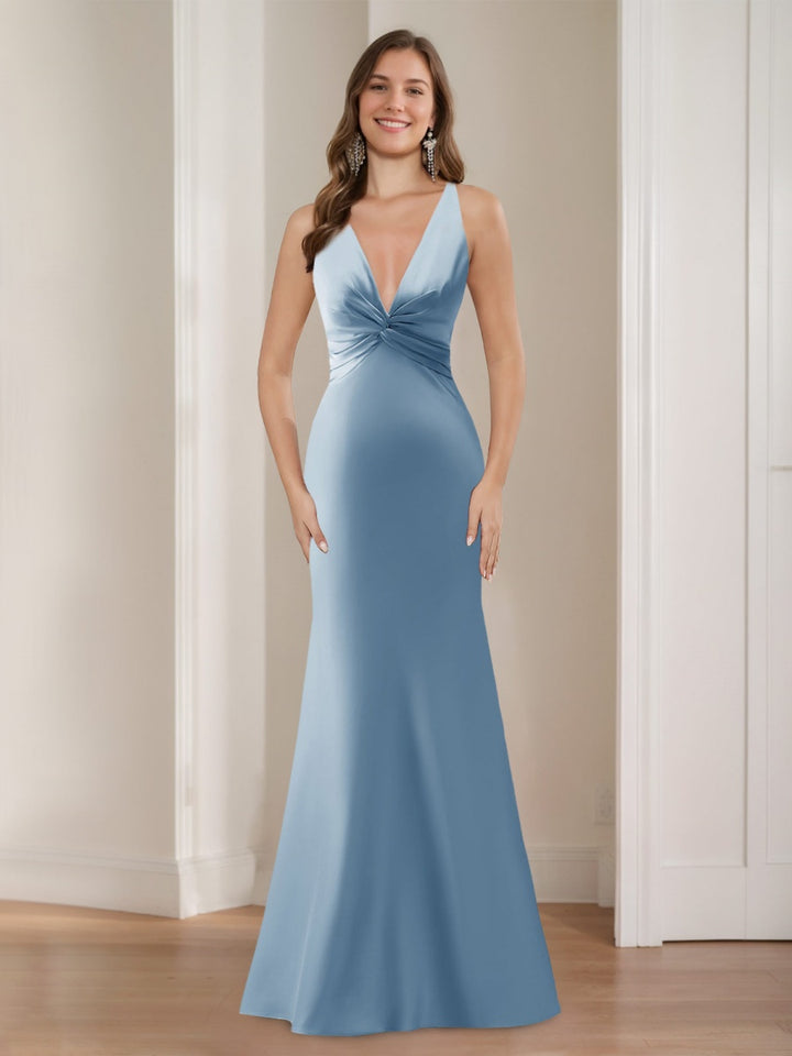 Trumpet/Mermaid One-Shoulder Sleeveless Floor Length Ruched Bridesmaid Dresses - Mondressy Trumpet/Mermaid One-Shoulder Sleeveless Floor Length Ruched Bridesmaid Dresses - Mondressy