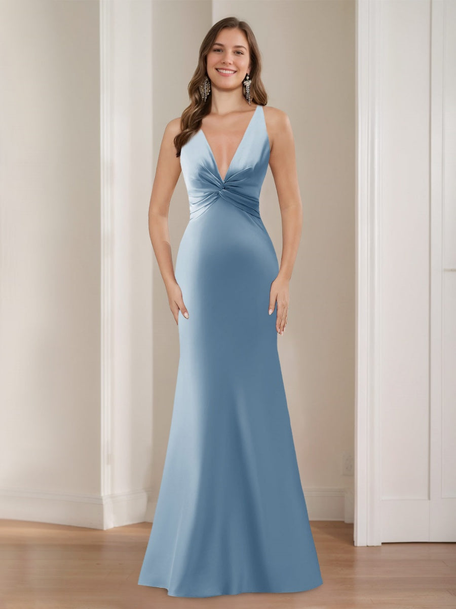 blue dress for baby girl Trumpet/Mermaid One-Shoulder Sleeveless Floor Length Ruched Bridesmaid  Dresses