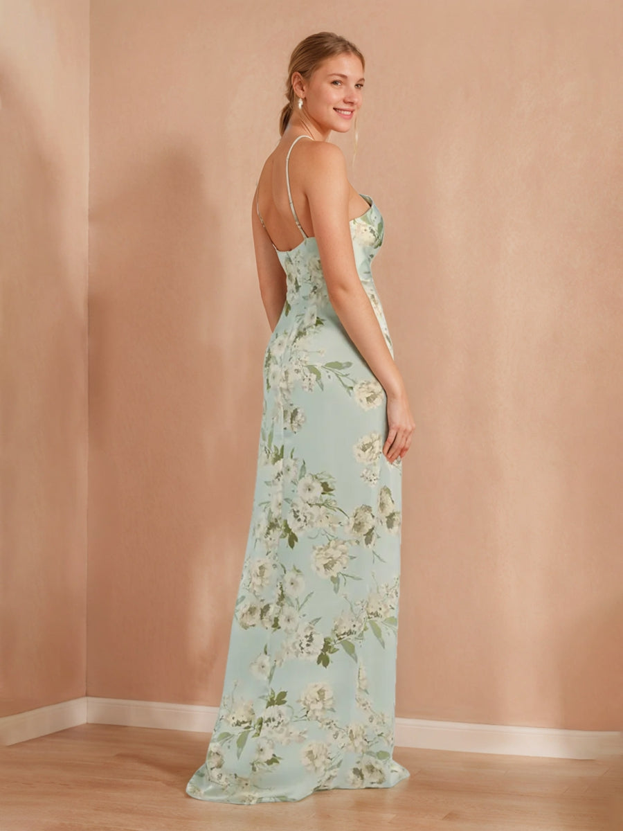 Halter Bridesmaid Dresses Green Women's Sheath/Column Sleeveless Printed Floral Formal Wedding Guest Evening Gowns with High Split Halter Bridesmaid Dresses Green Women's Sheath/Column Sleeveless Printed Floral Formal Wedding Guest Evening Gowns with High Split