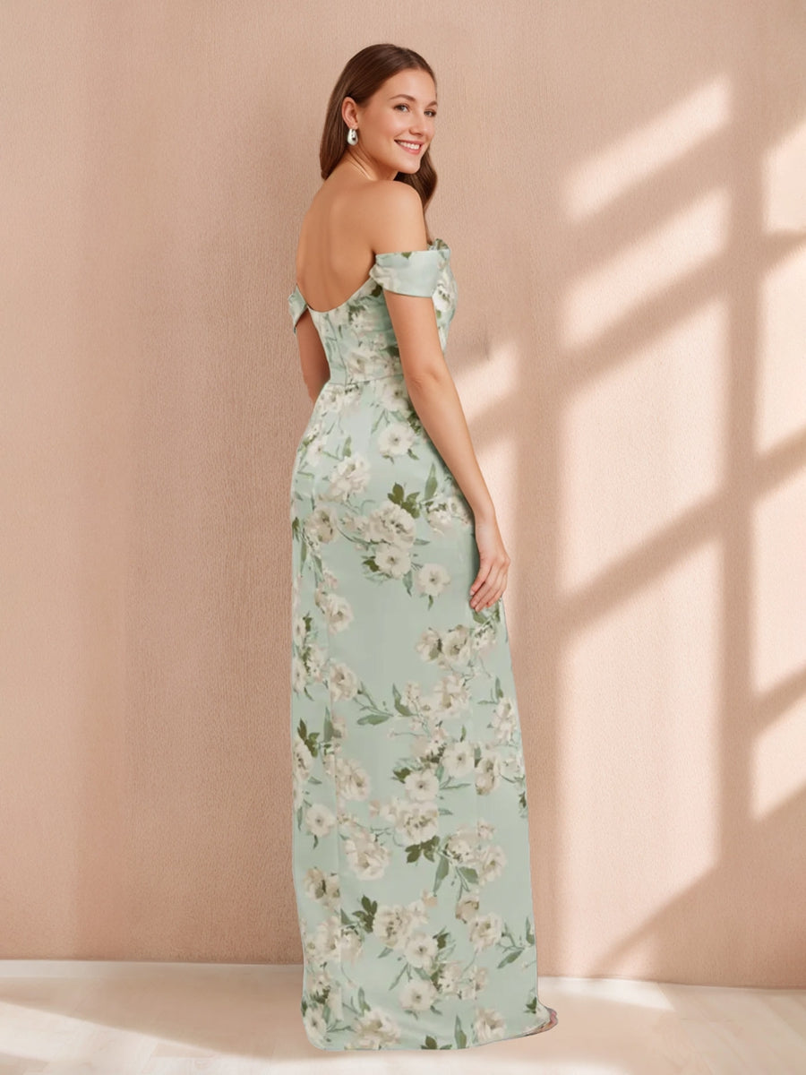 Floral Off-the-Shoulder Bridesmaid Dresses 2026 Sheath/Column Off-the-Shoulder Sleeveless Formal Guest Evening Ball Gowns with Split Side Floral Off-the-Shoulder Bridesmaid Dresses 2026 Sheath/Column Off-the-Shoulder Sleeveless Formal Guest Evening Ball Gowns with Split Side