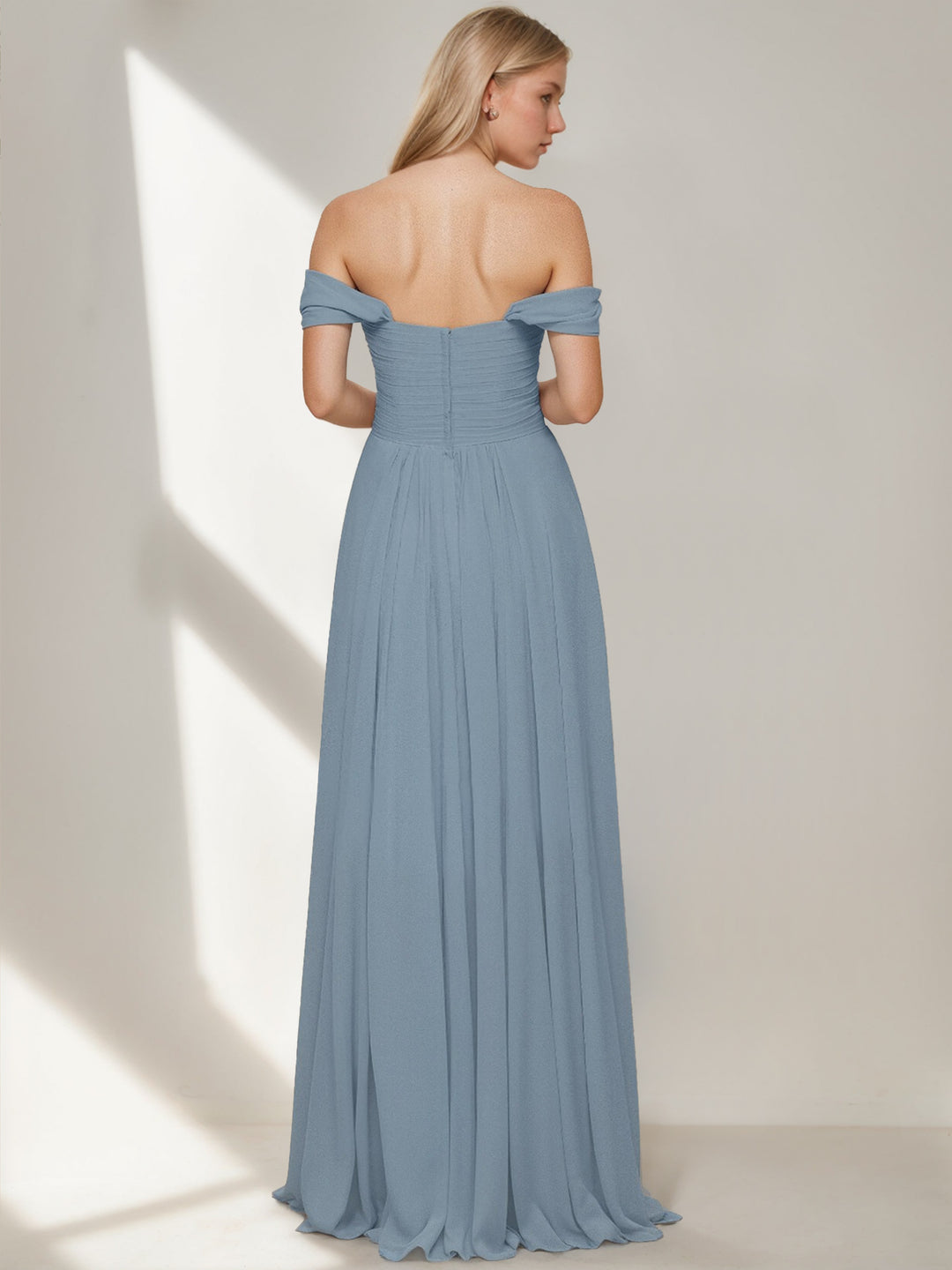 Dusty Blue Bridesmaid Dresses A-Line/Princess Elegant Off-the-shoulder Floor-Length Ruched Pleated Formal Dress Formal Party Gowns, Slate Blue Dusty Blue Bridesmaid Dresses A-Line/Princess Elegant Off-the-shoulder Floor-Length Ruched Pleated Formal Dress Formal Party Gowns, Slate Blue