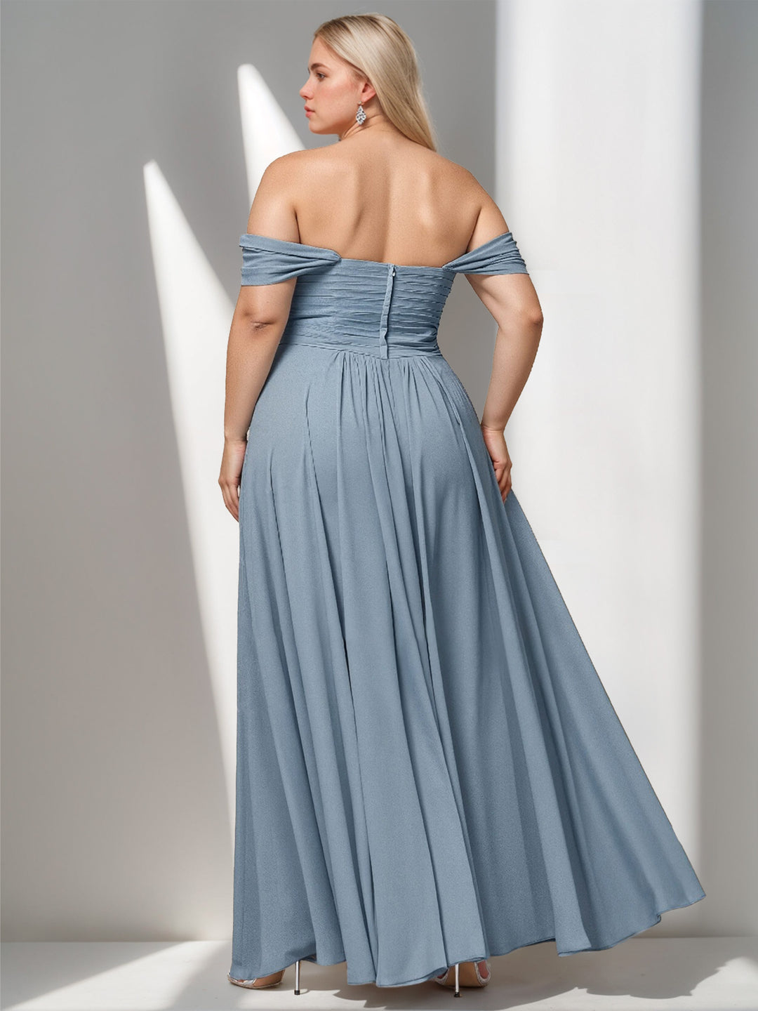 Dusty Blue Bridesmaid Dresses A-Line/Princess Elegant Off-the-shoulder Floor-Length Ruched Pleated Formal Dress Formal Party Gowns, Slate Blue Dusty Blue Bridesmaid Dresses A-Line/Princess Elegant Off-the-shoulder Floor-Length Ruched Pleated Formal Dress Formal Party Gowns, Slate Blue