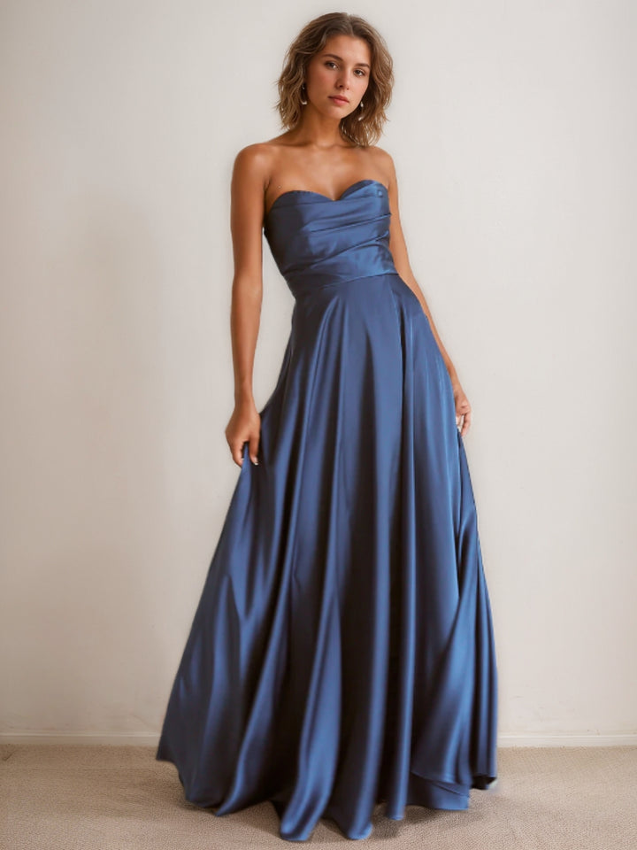 A-Line/Princess Sweetheart Sleeveless Ruched Floor-Length Backless Pleated Bridesmaid Dresses
