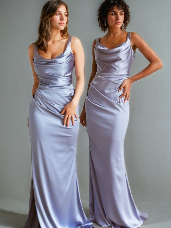 Trumpet/Mermaid Cowl Neck Sleeveless Floor-Length Ruched Bridesmaid Dresses