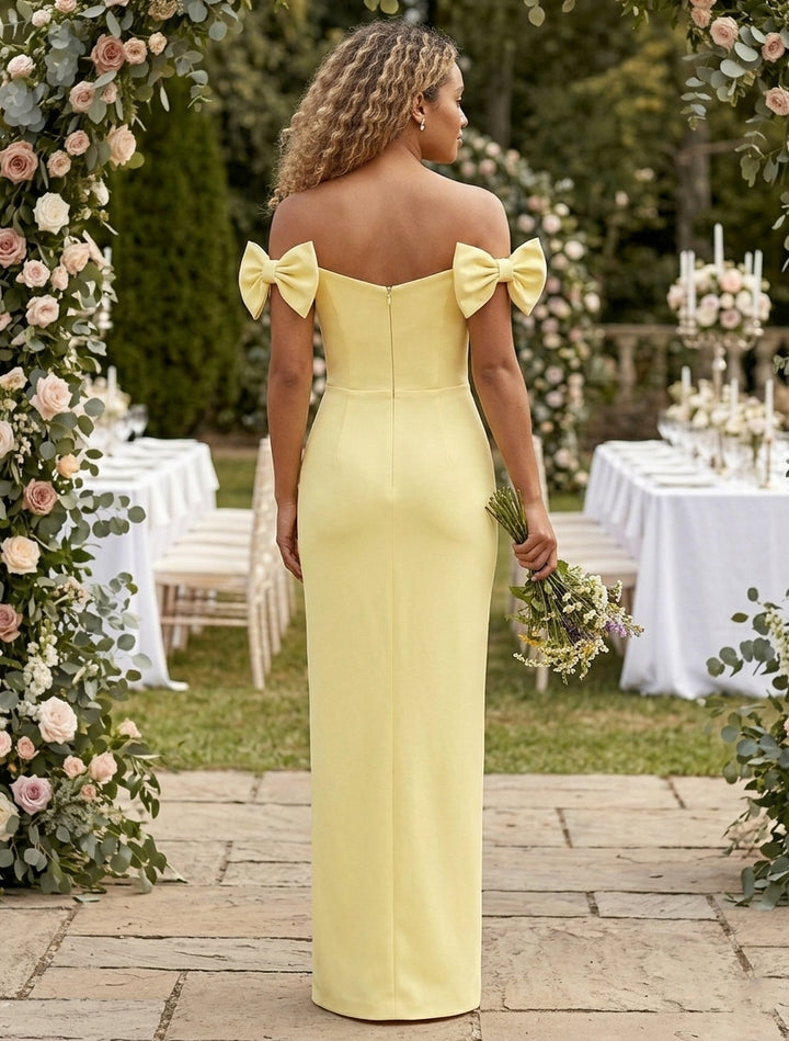 Sheath/Column Satin Off-the-Shoulder Bridesmaid Dresses with Bowknot Sleeveless Floor-Length